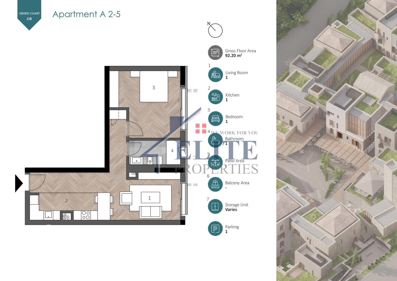 Green Coast Village, apartament 1+1 në shitje