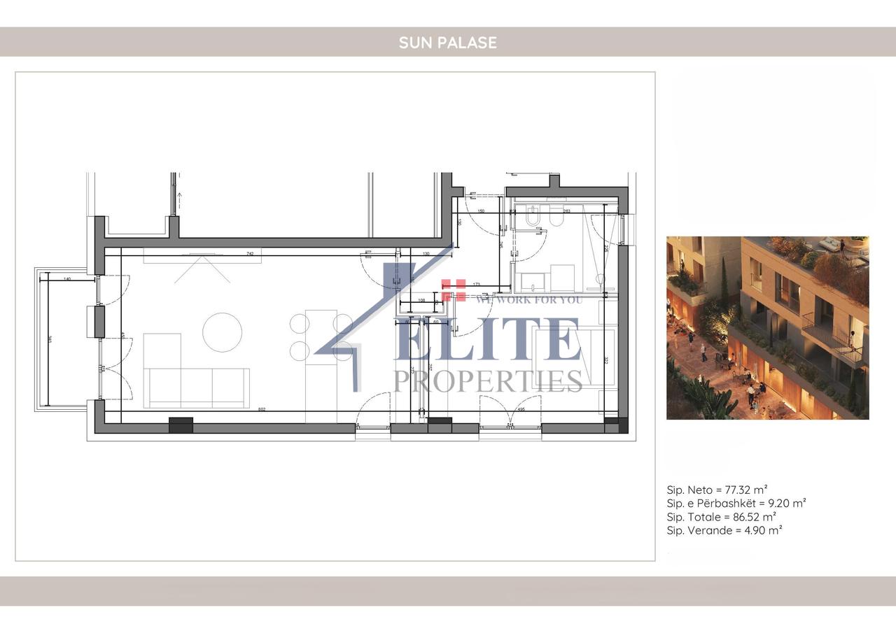 Sun Palasë, apartament 1+1 në shitje