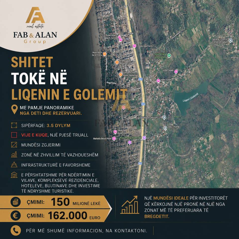 Tokë Për Shitje në Golem Kavajë - 162000€ | 3500 m²