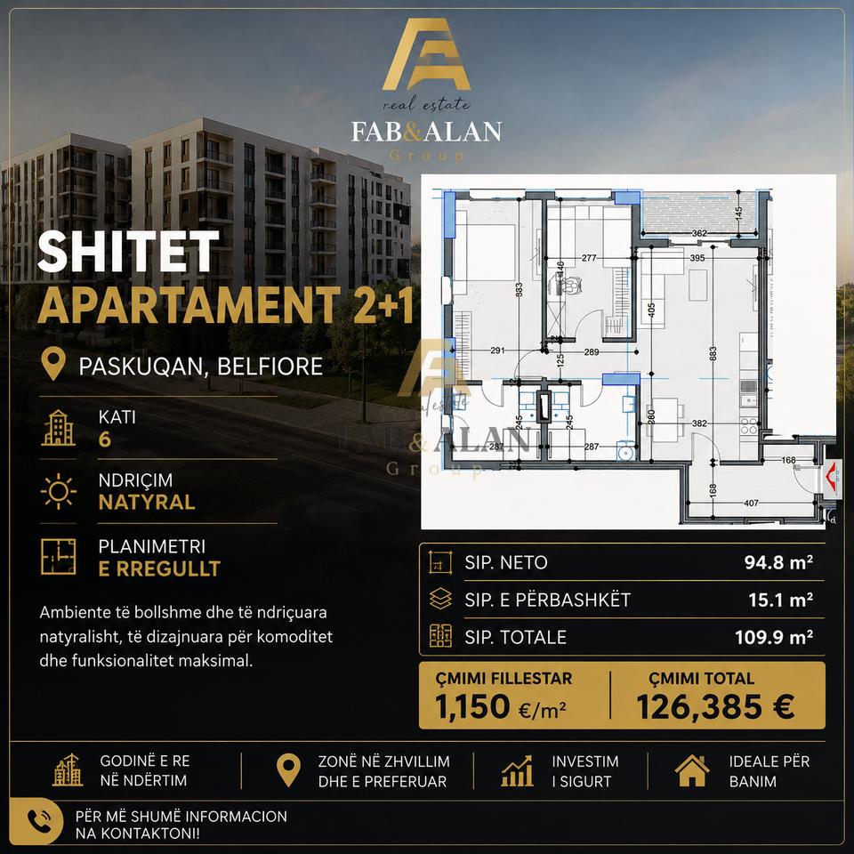 🏡 SHITET APARTAMENT 2+1 – PASKUQAN | BELFIORE