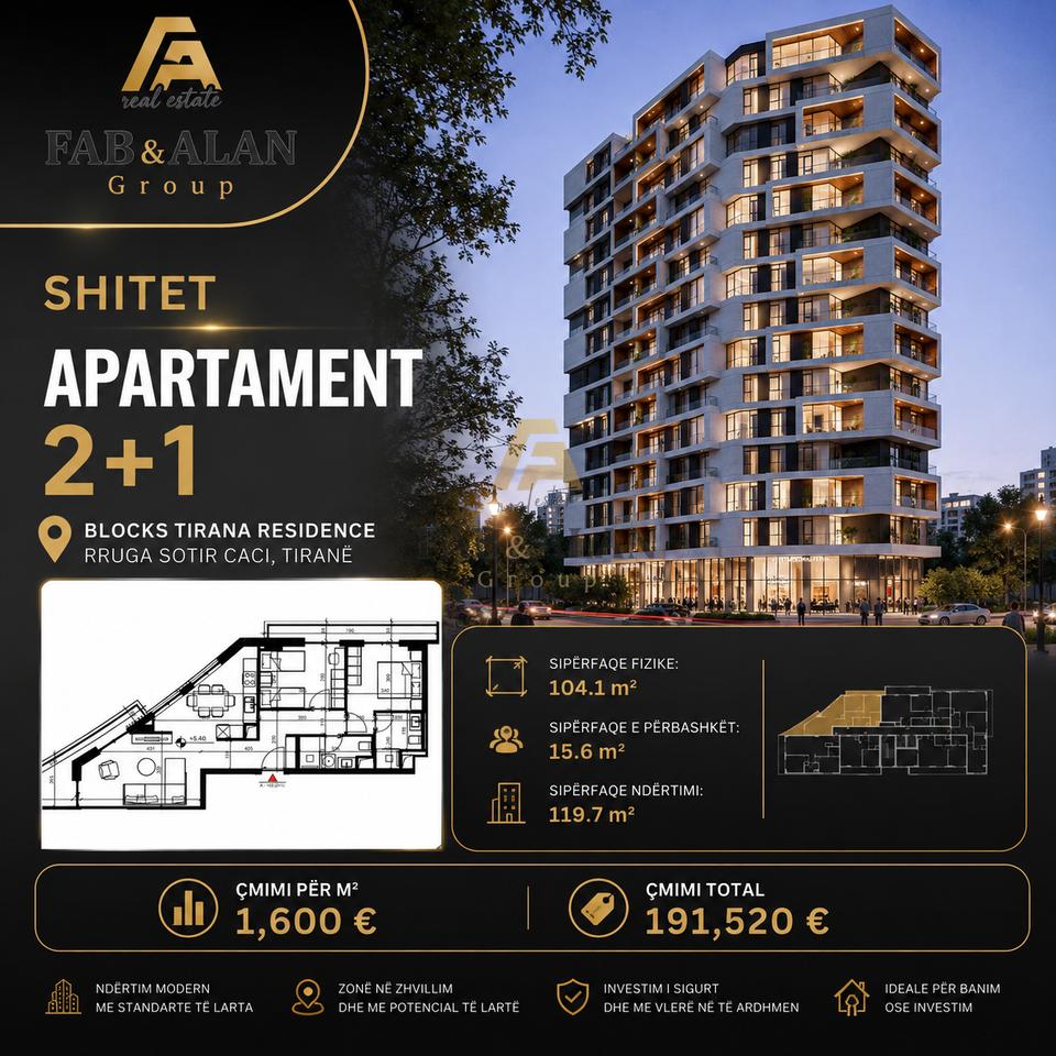 🏡 SHITET APARTAMENT 2+1 – BLOCKS TIRANA RESIDENCE