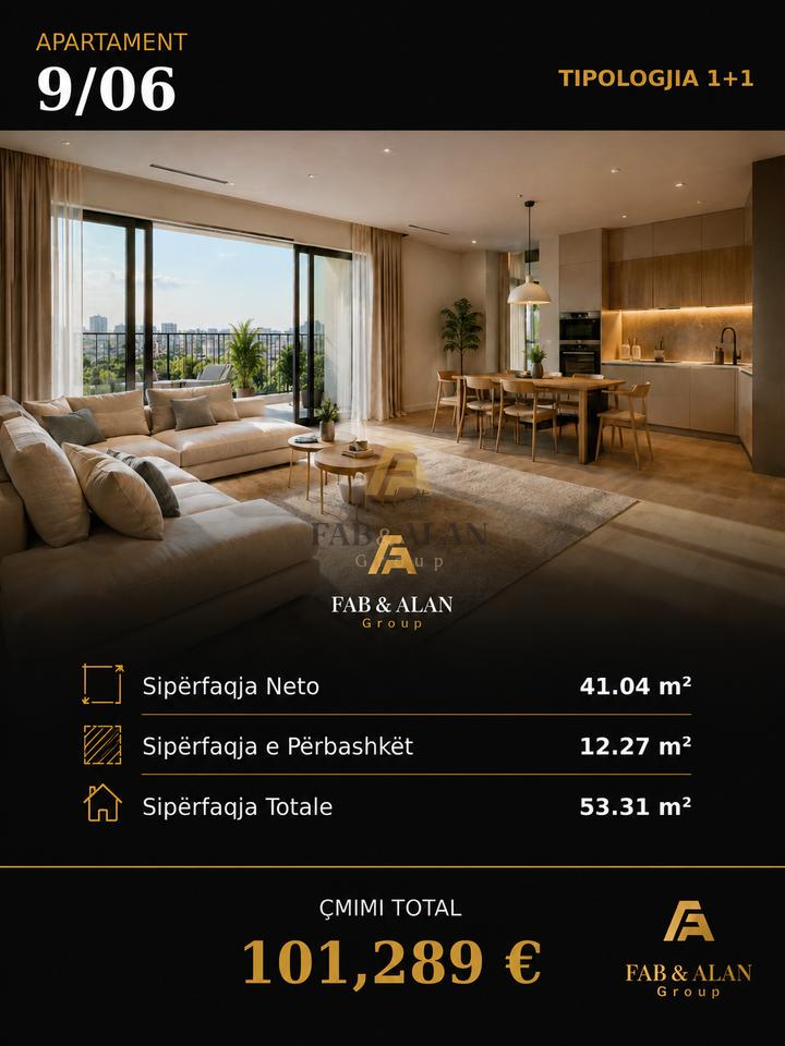 Appartamento 1+1 in Vendita a Harmonia Residence vicino a Ex Campo di Aviazione, Tirana - 101.289€ | 53 m²