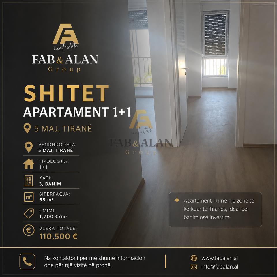 🏡 SHITET APARTAMENT 1+1 – 5 MAJ, TIRANË