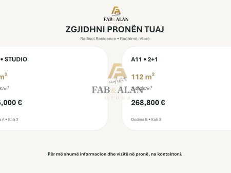SHITET APARTAMENT 2+1 – RADISOL RESIDENCE, RHADIMË, VLORË