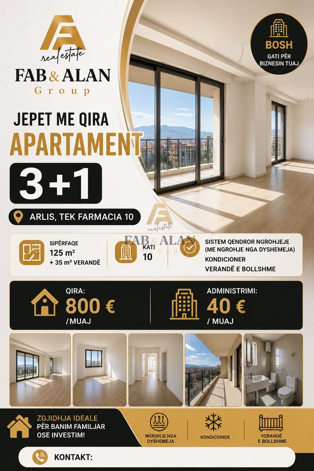Apartament 3+2 Me Qira ke Arlis Residence ke Spitali QSUT (Nënë Tereza), Tirana - 800€ | 125 m²