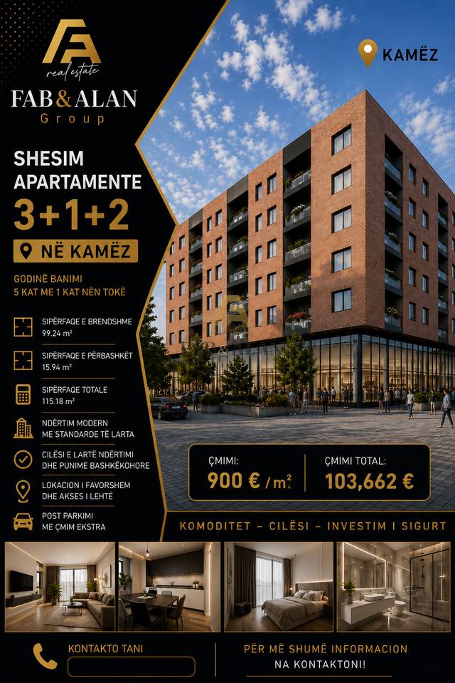 Appartamento 3+2 In Vendita presso l'Istituto Agricolo, Kamëz - 103662€ | 116 m²