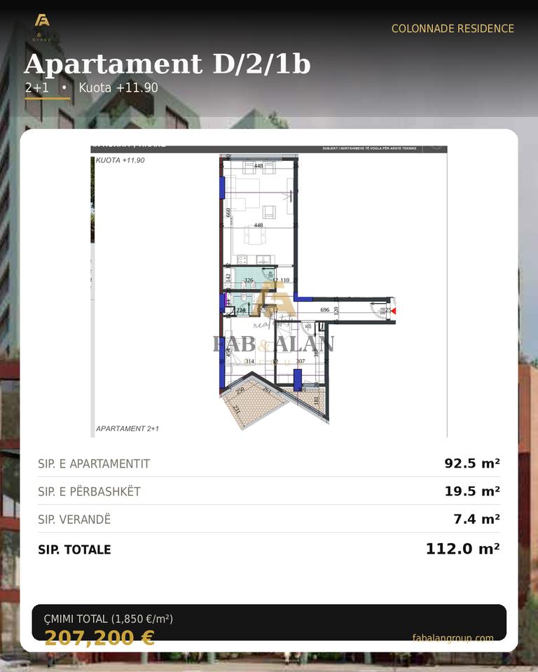 Apartment 2+2 For Sale at Colonnade Residence, Dritan Hoxha Street, Tirana - 207200€ | 112 m²