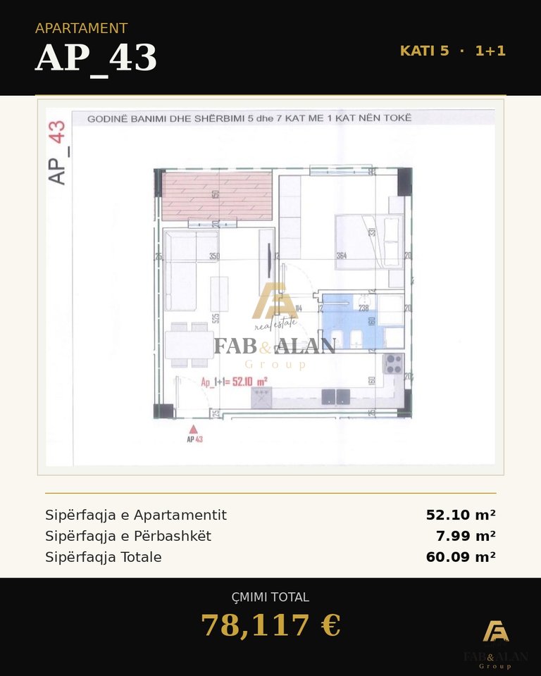 Apartament 1+1 Për Shitje ke Iliria Residence në Paskuqan, Tiranë - 78,117€ | 60 m²