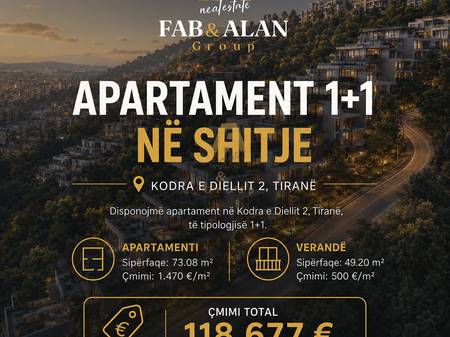  Shitet Apartament 1+1 – Kodra e Diellit 2, Tiranë
