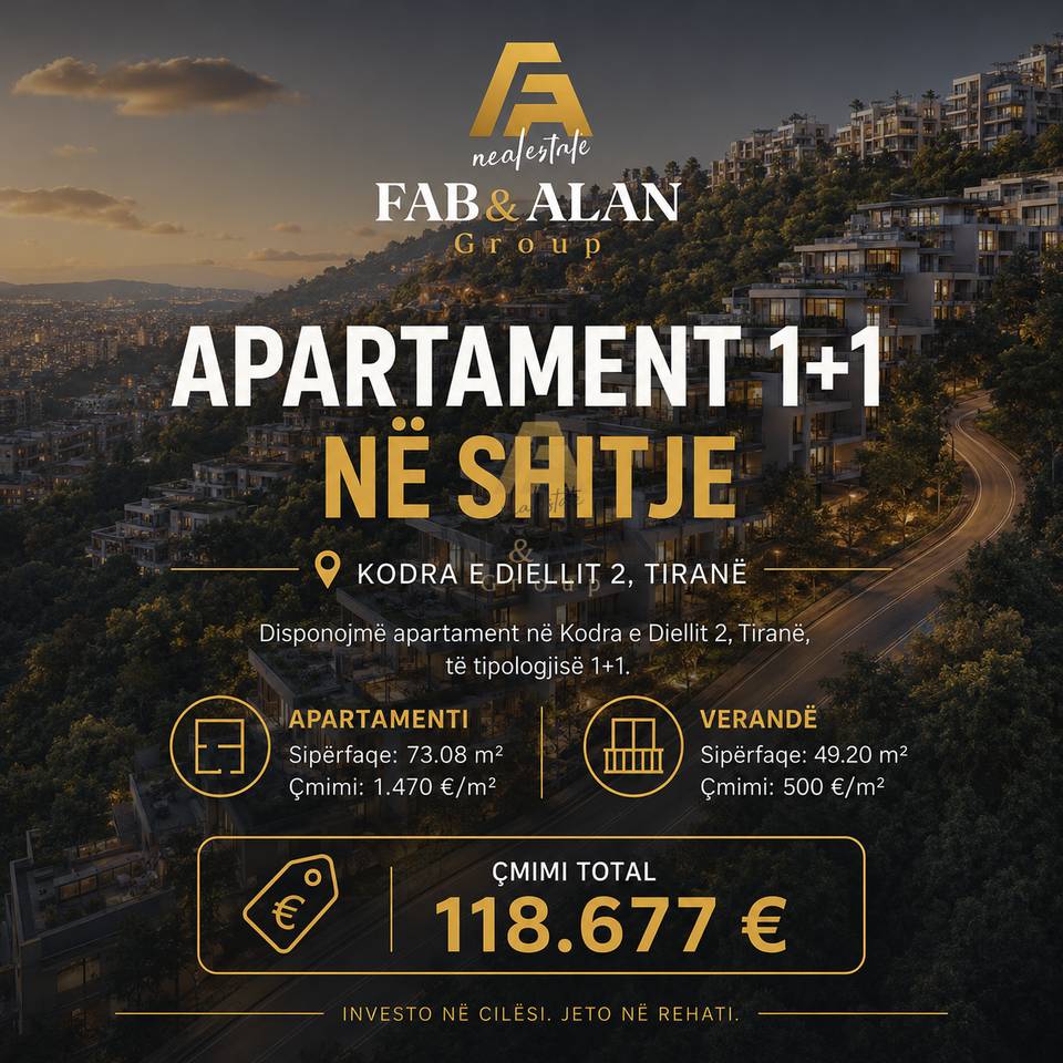 🏡 Shitet Apartament 1+1 – Kodra e Diellit 2, Tiranë