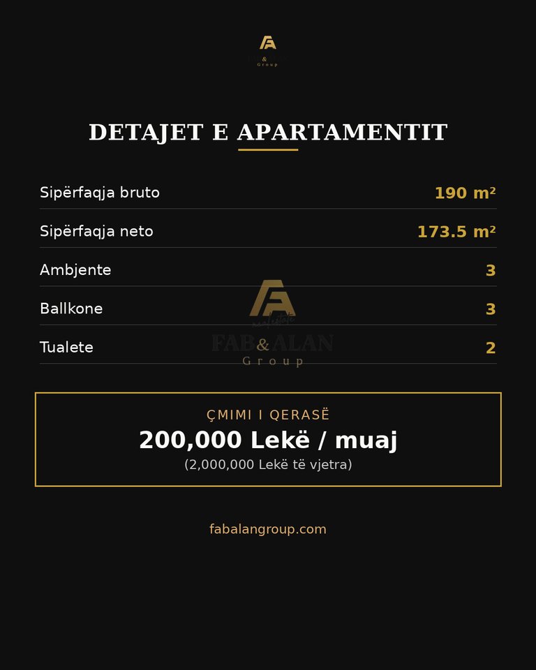 Appartamento 3+2 In Affitto in Via Elbasan, Tirana – 2145€ | 190 m²