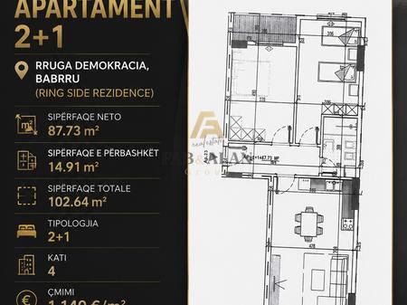 Appartamento 2+1 In Vendita a (Ring Side Residence) a Babrru, Tirana - 117,010€ | 102 m²