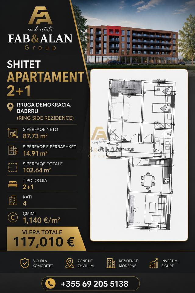 Appartamento 2+1 In Vendita a (Ring Side Residence) a Babrru, Tirana - 117,010€ | 102 m²