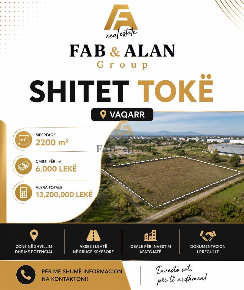 Tokë për Shitje në Vaqarr, Tiranë - 140000€ | 2200 m²