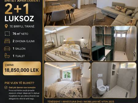 Apartament 2+1 Në Shitje në Brryl, Tiranë - 188,500€ | 76 m²