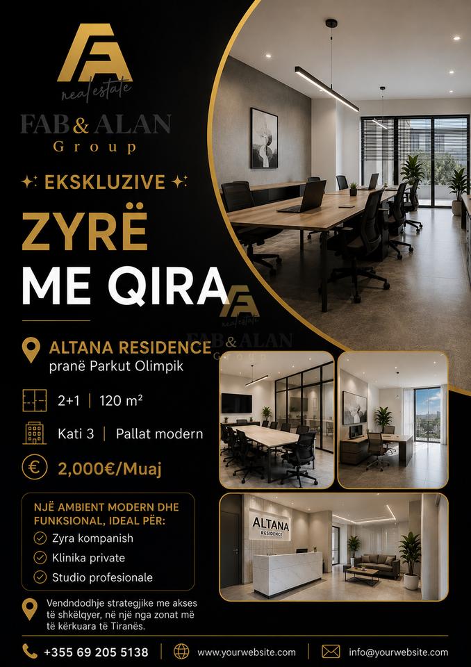 Ufficio 2+1 In Affitto in Altana Residence – vicino al Parco Olimpico, Tirana - 2000€ | 120 m²