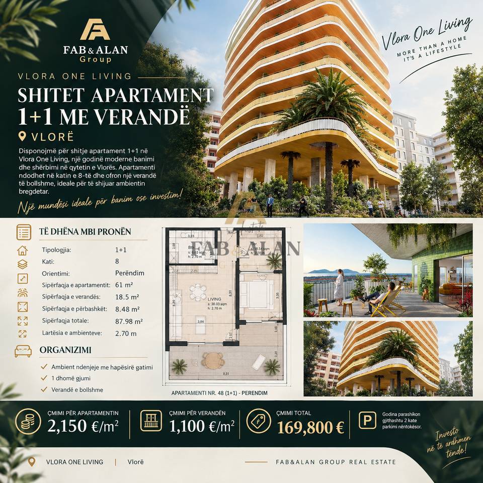 🏡 SHITET APARTAMENT 1+1 ME VERANDË | VLORA ONE LIVING
