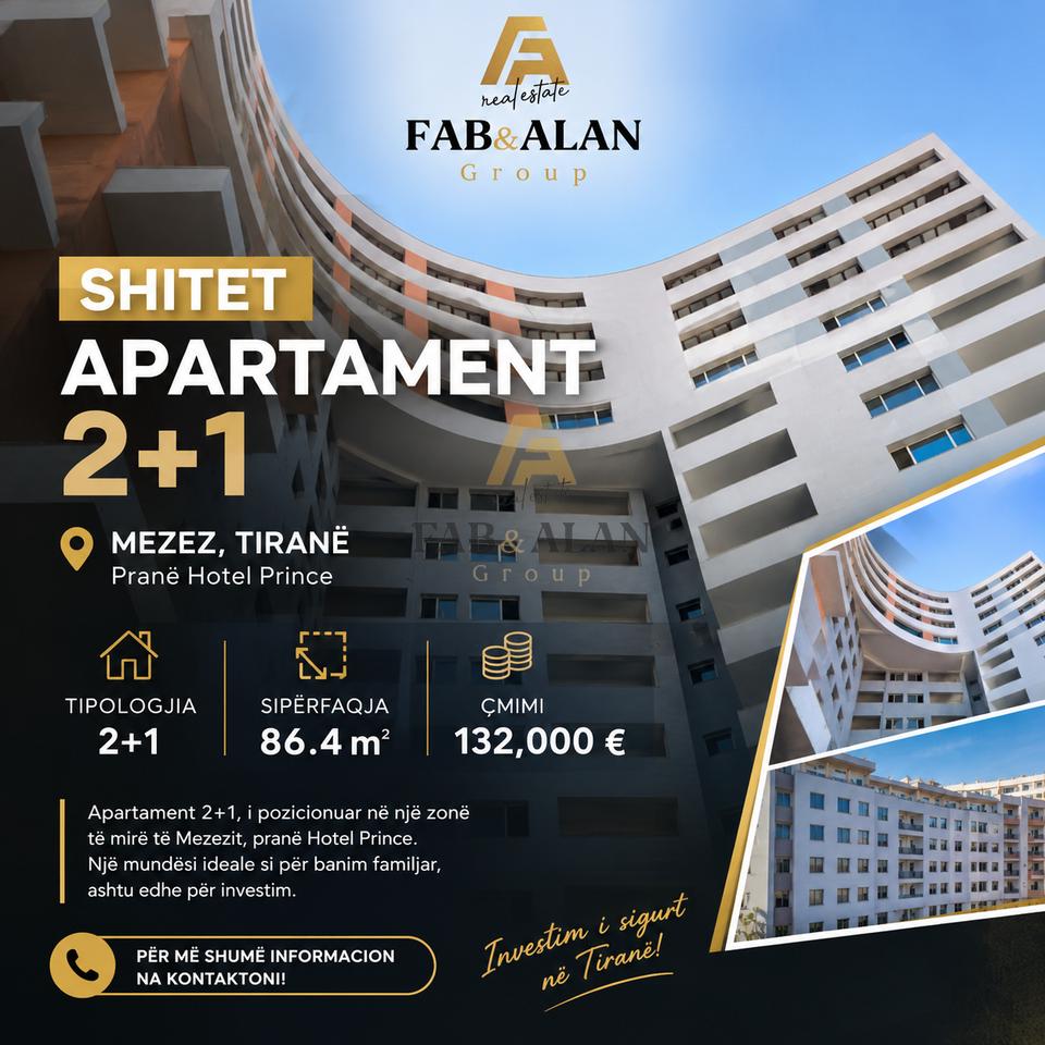 🏡 APPARTAMENTO 2+1 IN VENDITA – MEZEZ, TIRANA