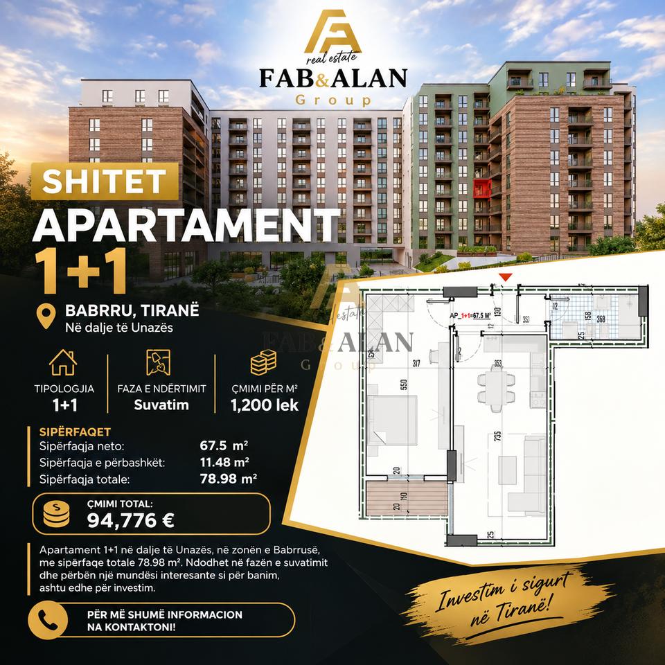 🏡 SHITET APARTAMENT 1+1 – BABRRU, TIRANË