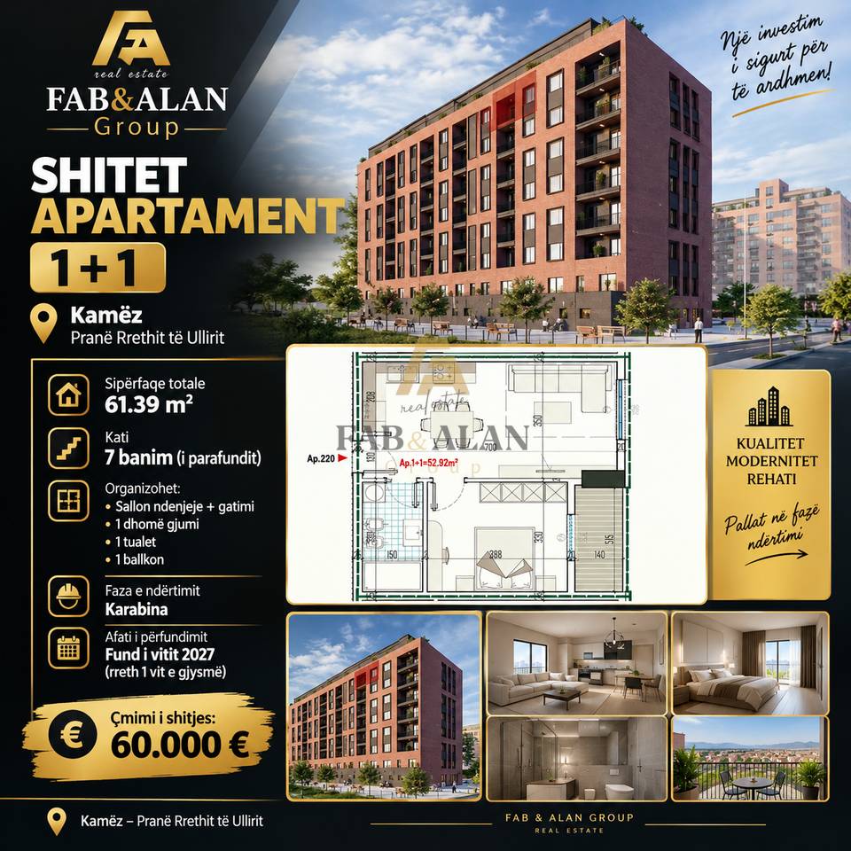 🏠 SHITET APARTAMENT 1+1 – KAMËZ