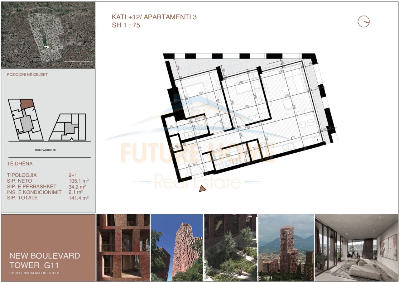For sale, 2+1 Apartment, New Boulevard, Tirana.