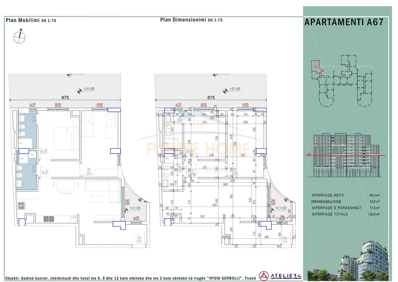 Qira Apartment 2+1+2+Parking Space, S-Block Living, Zogu i Zi