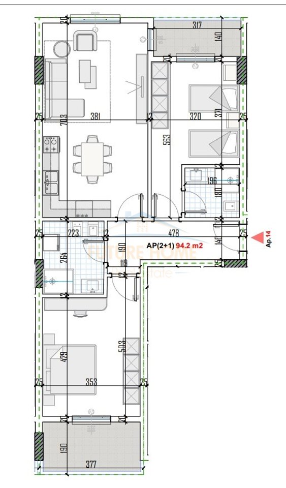 Shitet, Apartament 2+1+2, Residence ''Green'', Kamez.