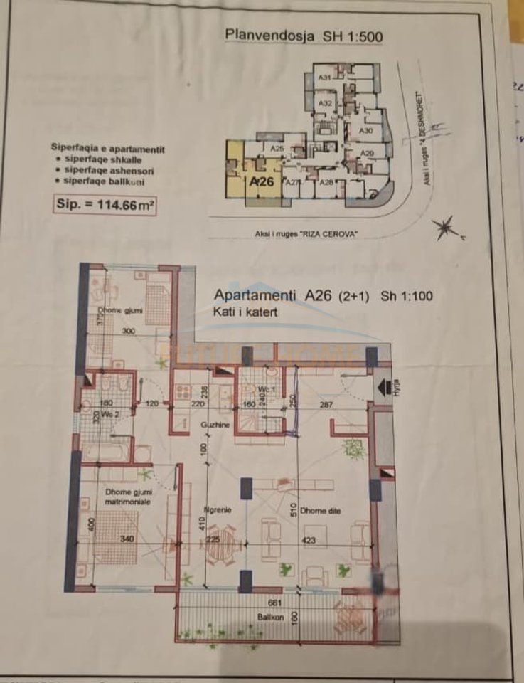 In vendita, appartamento 2+1, vicino alla scuola 4 Deshmoret, Tirana.