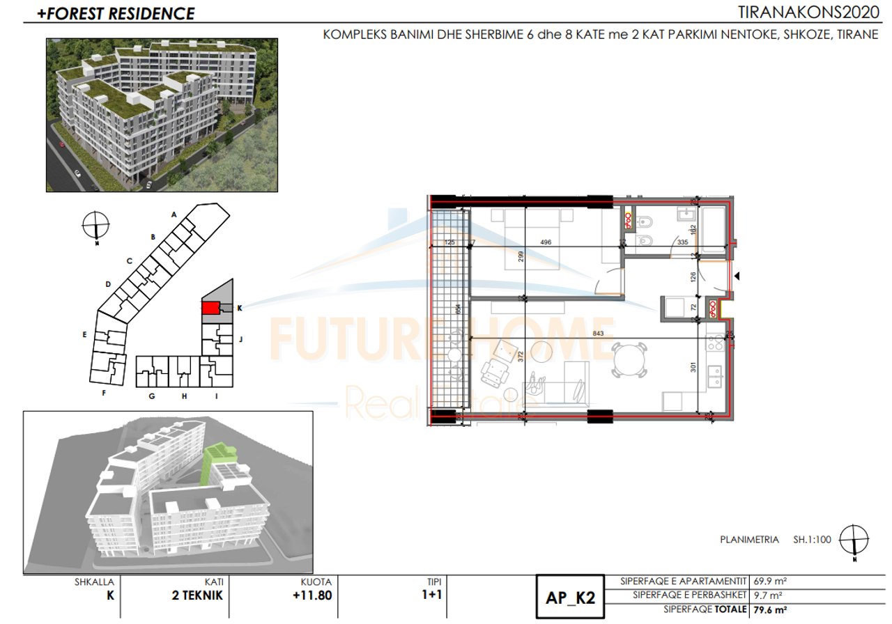 For sale, Apartment 1+1, Forest Residence, Shkoze, Tirana.