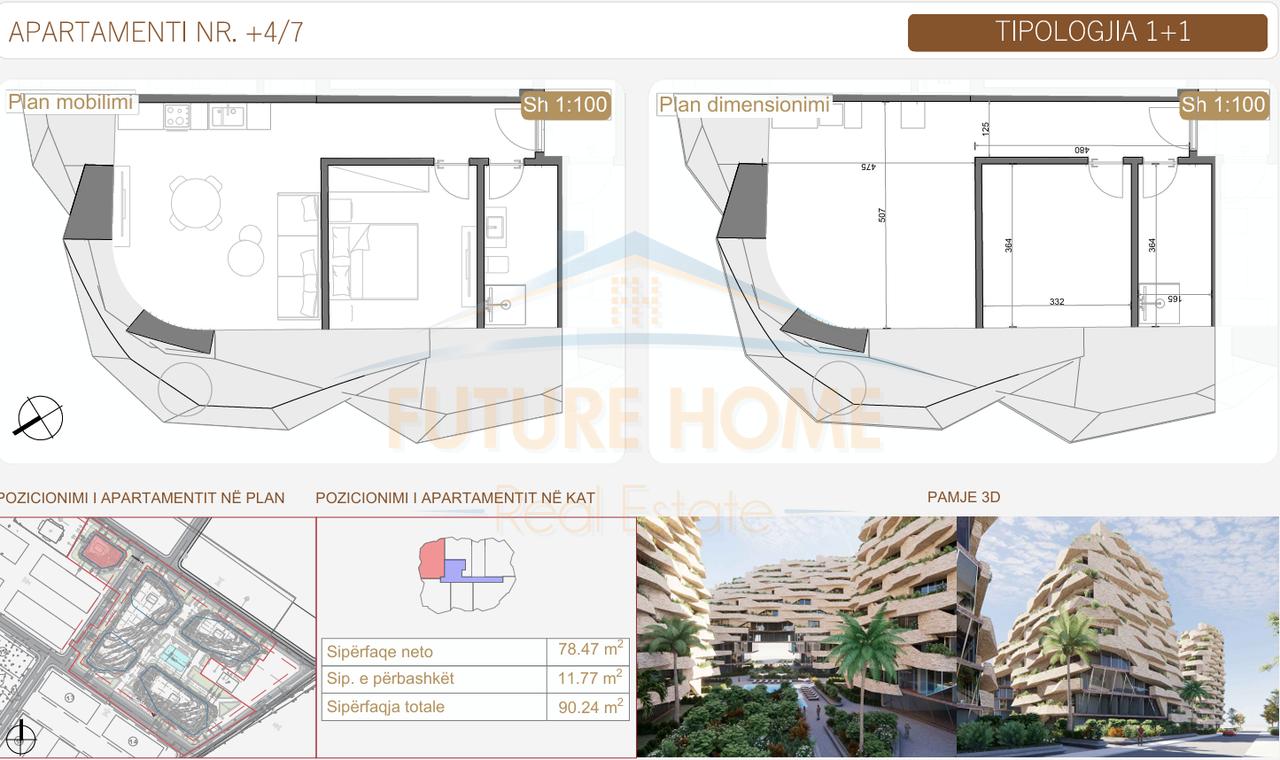 Shitet, Apartament 1+1, Rezidenca "Seastra", Qerret, Kavajë