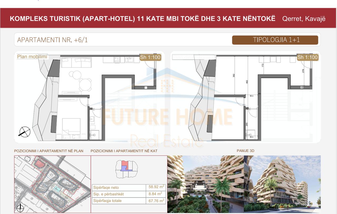 Shitet, Apartament 1+1, Rezidenca "Seastra", Qerret, Kavajë