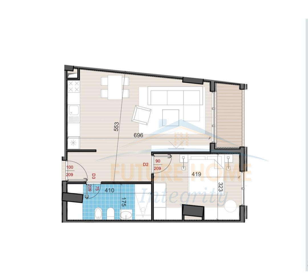 Shitet, Apartament 1+1, Kompleksi Golden Gate, Tiranë.