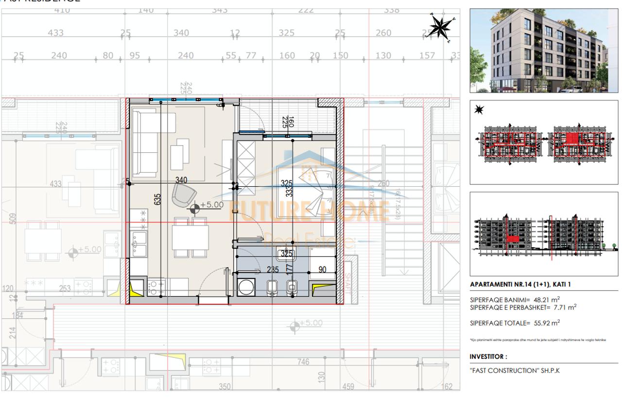 For sale, Apartment 1+1, Fast Residence, Paskuqan, Tirana