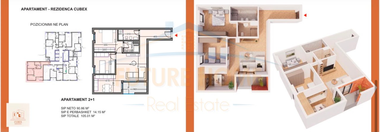 Apartment 2+1 for Sale, Cubex Residence, Kavajes Street