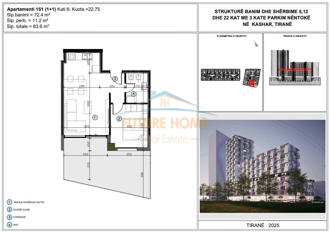 Shitet, Apartament 1+1, Unaza e Re, Tirane.
