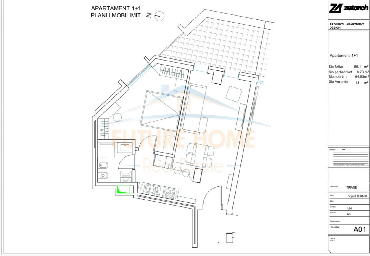 Shitet, Apartament 1+1, tek Kompleksi Grand, Tiranë.