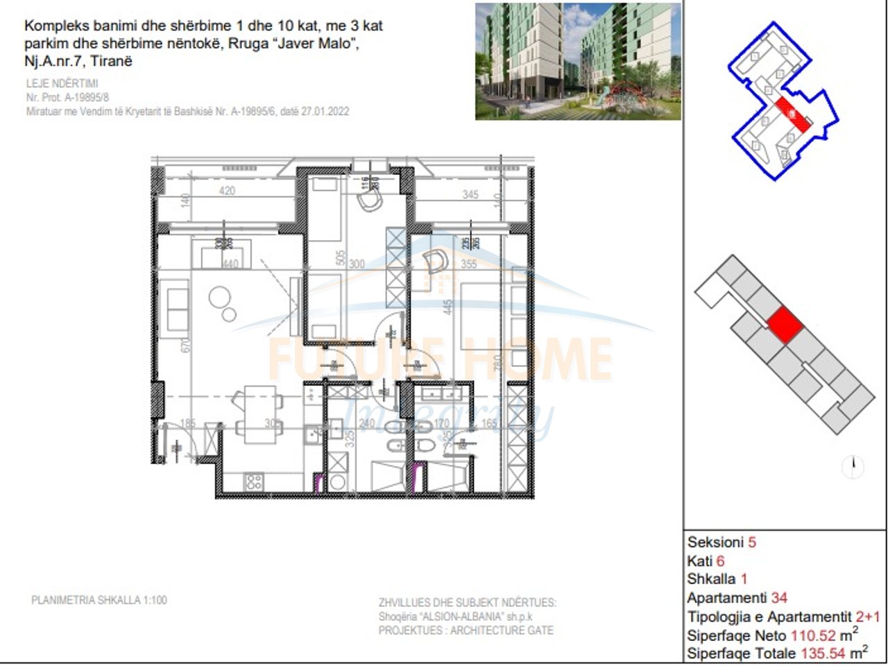Appartamento 2+1+2 in vendita, Riverside Residence, Tirana.