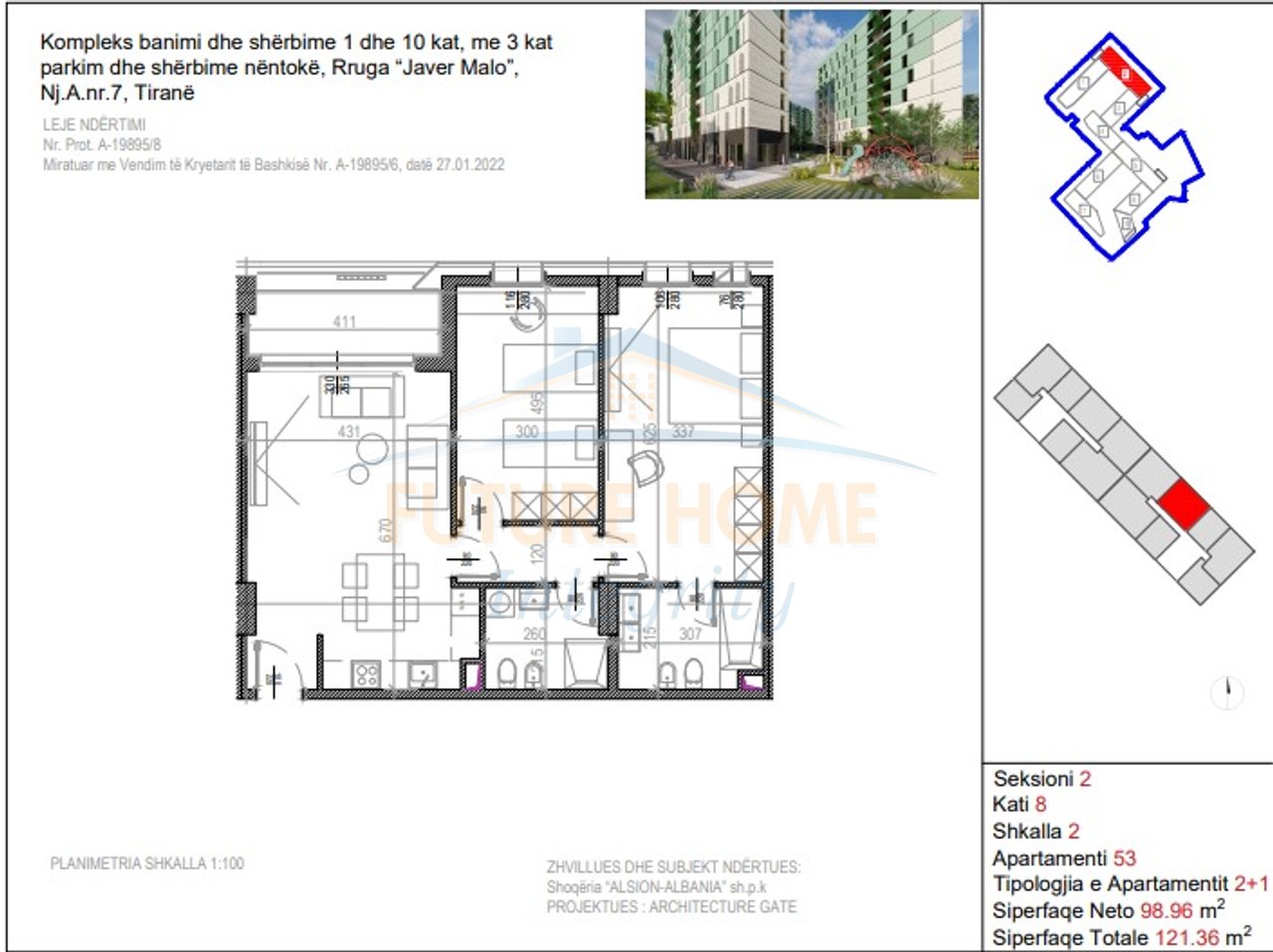Appartamento 2+1+2 in vendita, Riverside Residence, Tirana.
