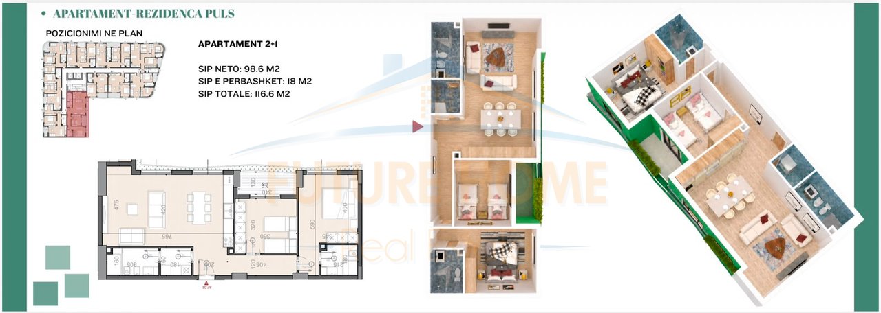 Shitet Apartament 1+1+ Verande ,Rezidenca Puls,Rruga e Dibres