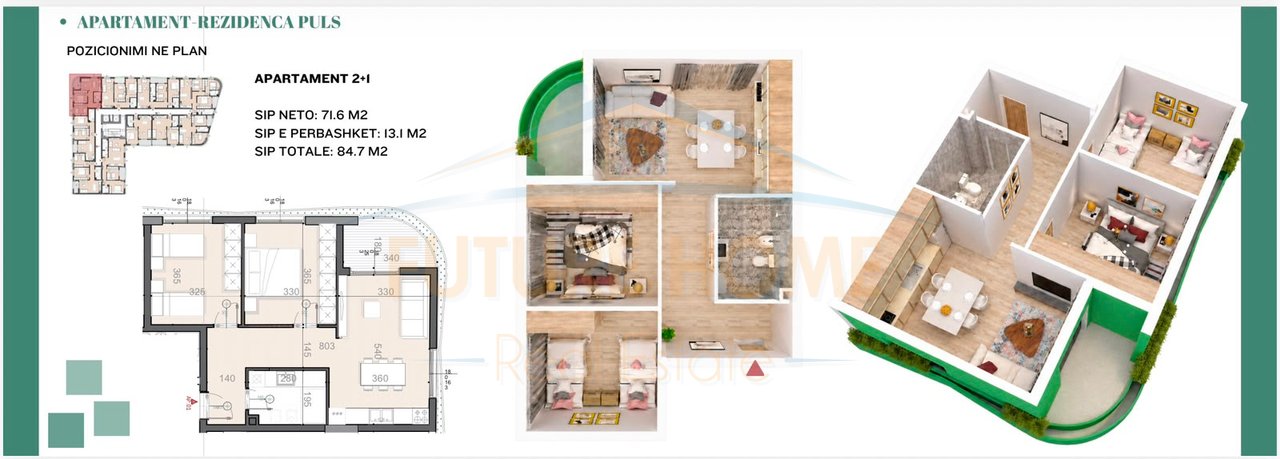 Shitet Apartament 2+1,Rezidenca Puls,Rruga e Dibres