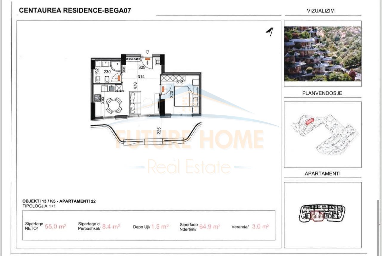 Shitet, Apartament 1+1, Centaurea Residence, Liqeni i Thatë