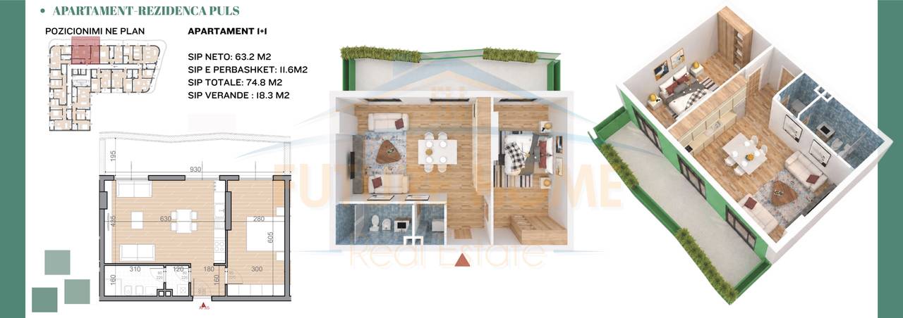 Shitet Apartament 1+1+ Verande ,Rezidenca Puls,Rruga e Dibres