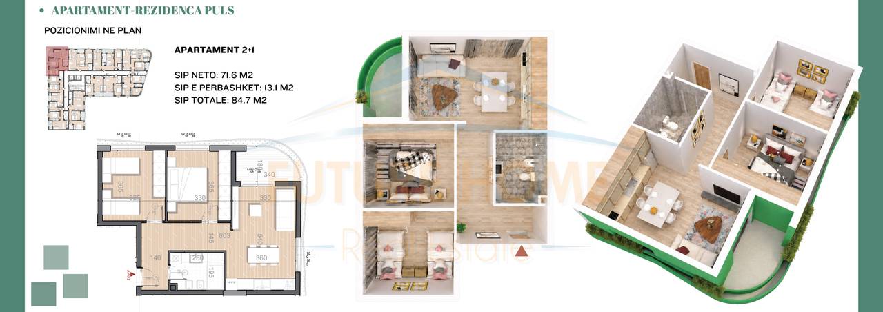 Shitet Apartament 2+1,Rezidenca Puls,Rruga e Dibres
