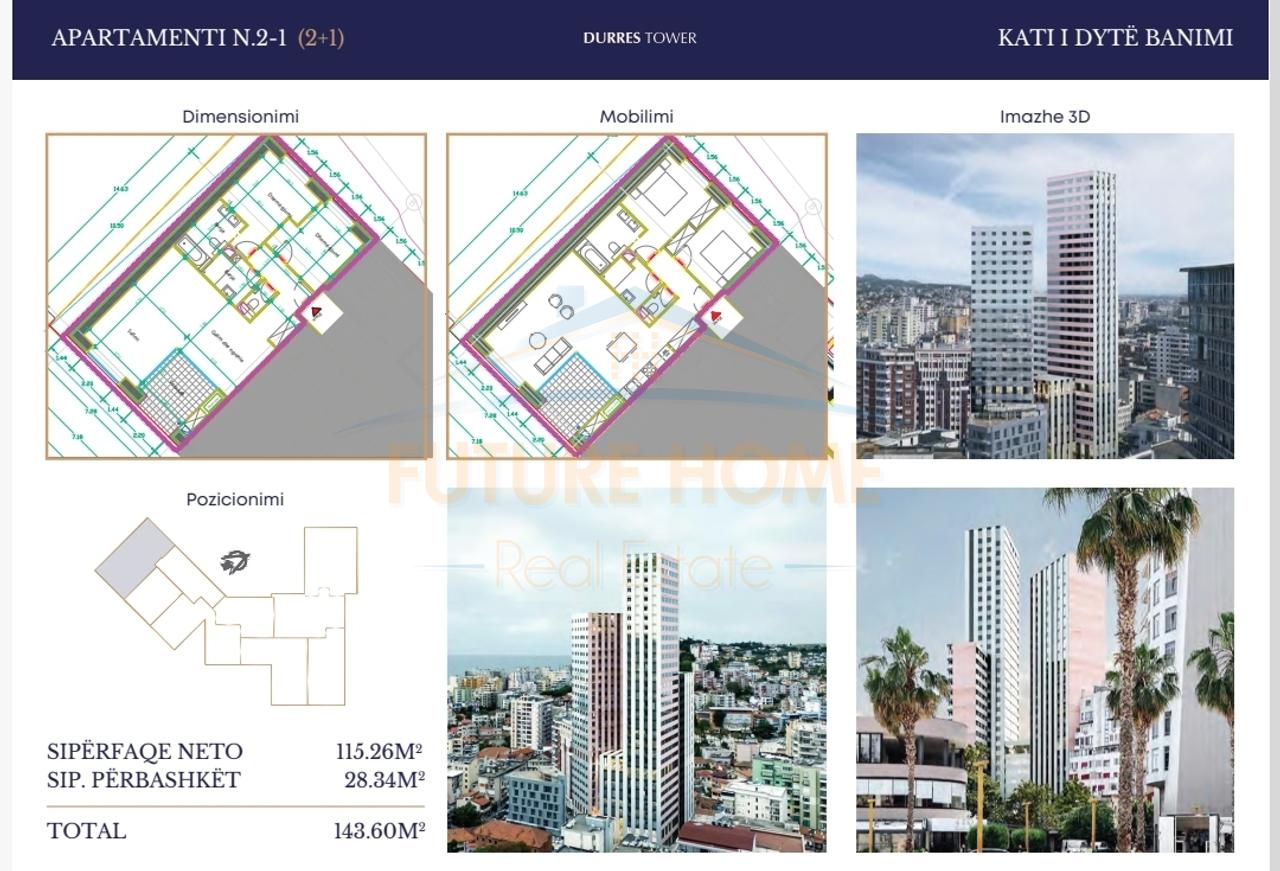 In vendita, Appartamenti 2+1+2, Residenza "Durrës Tower", Durrës