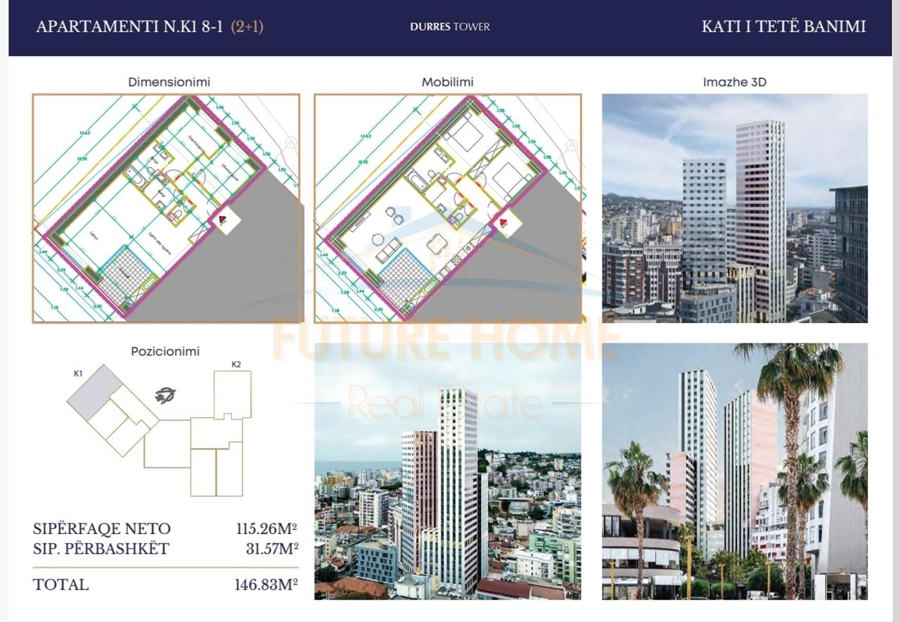 In vendita, appartamenti 2+1, Residenza "Durrës Tower", Durrës