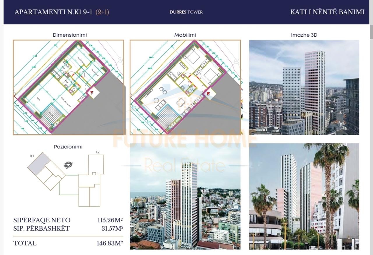 In vendita, appartamenti 2+1, Residenza "Durrës Tower", Durrës