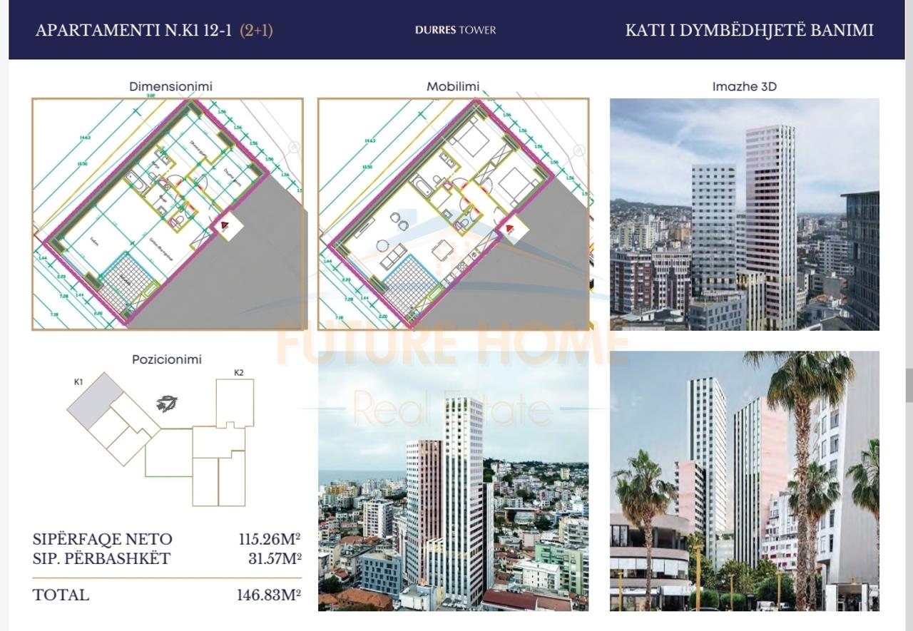 In vendita, appartamenti 2+1, Residenza "Durrës Tower", Durrës