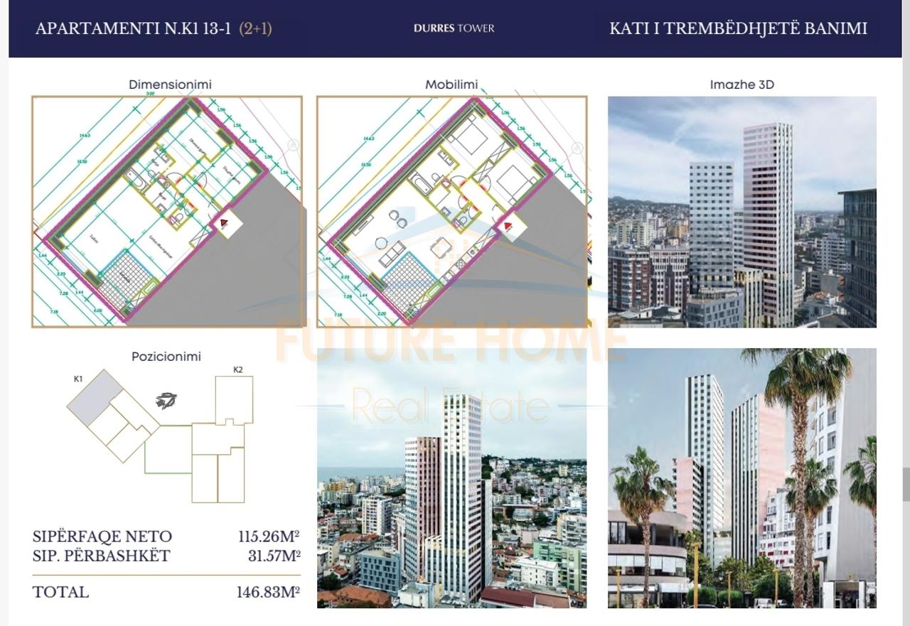 In vendita, appartamenti 2+1, Residenza "Durrës Tower", Durrës