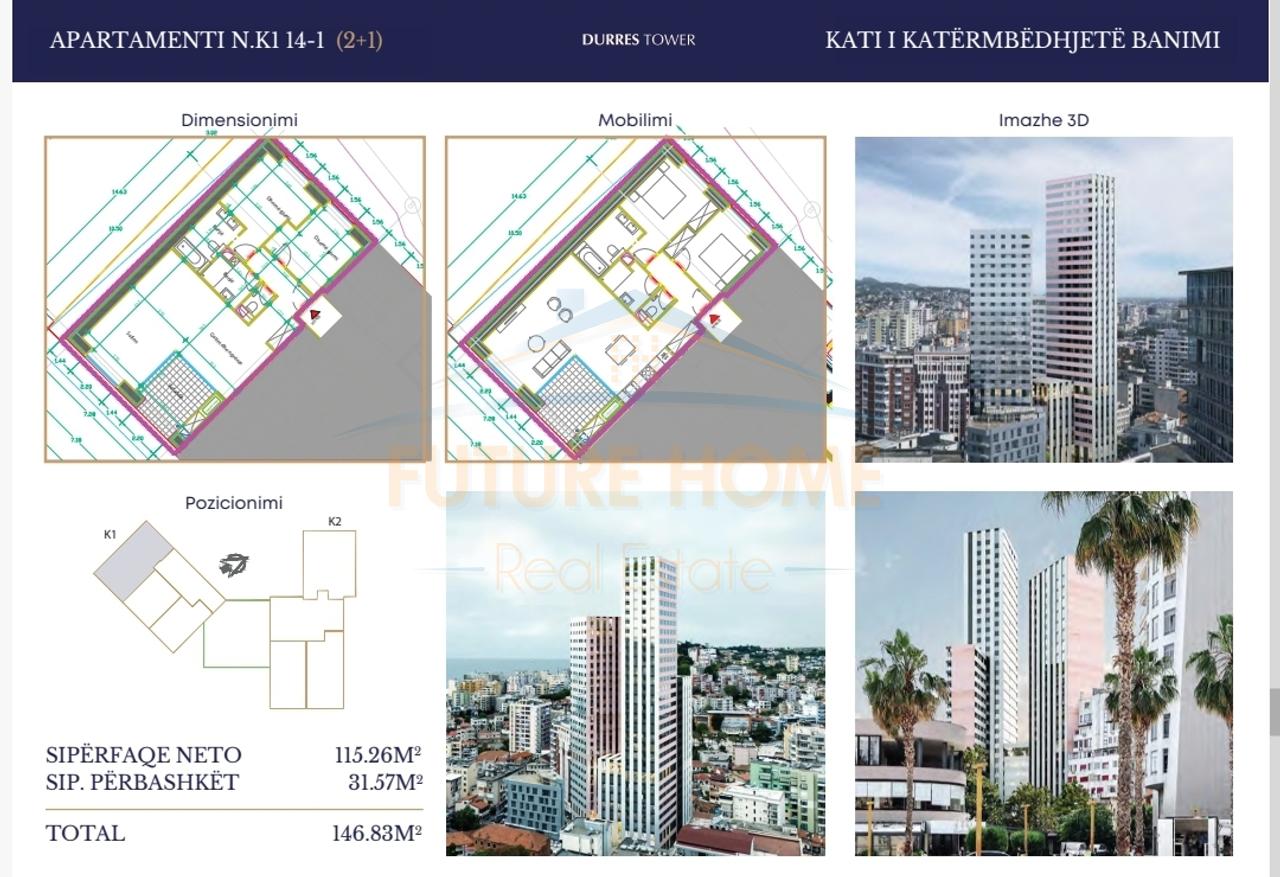 In vendita, appartamenti 2+1, Residenza "Durrës Tower", Durrës