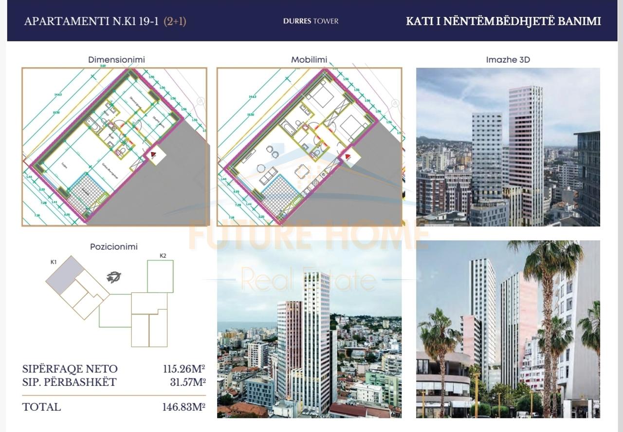 In vendita, appartamenti 2+1, Residenza "Durrës Tower", Durrës